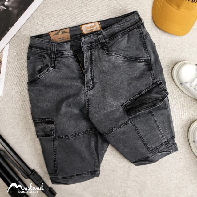 Quần short jean túi hộp