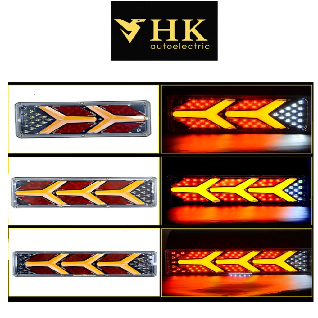 Đèn hậu xi nhan sau xe tải xe đầu kéo hình mũi tên xương cá dùng chung điện 12v 24v chống thấm nước