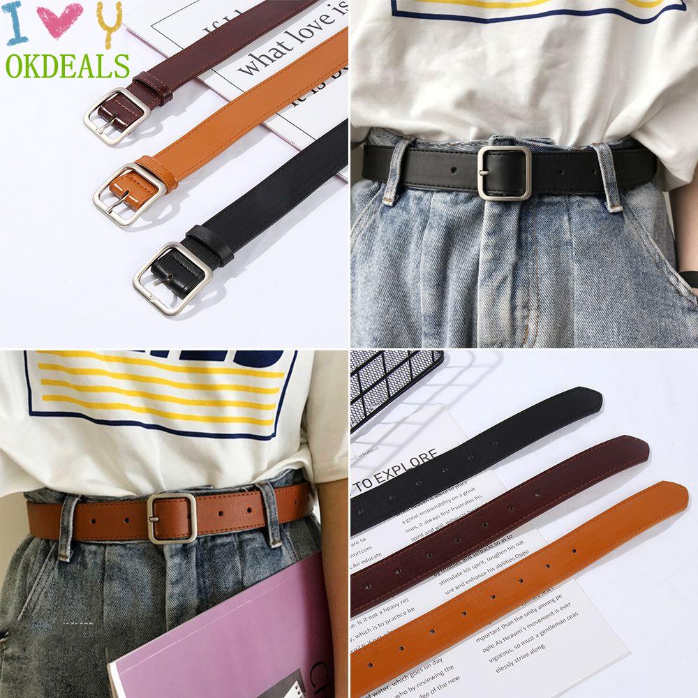 Okdeals Thắt Lưng Da PU Khóa Vuông Nhiều Màu Sắc Phong Cách Vintage Sang Trọng Dành Cho Nữ