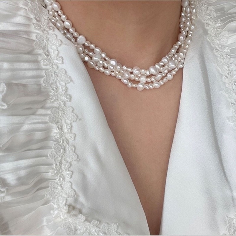 Vòng cổ choker ngọc trai nhân tạo 6ly khóa OT