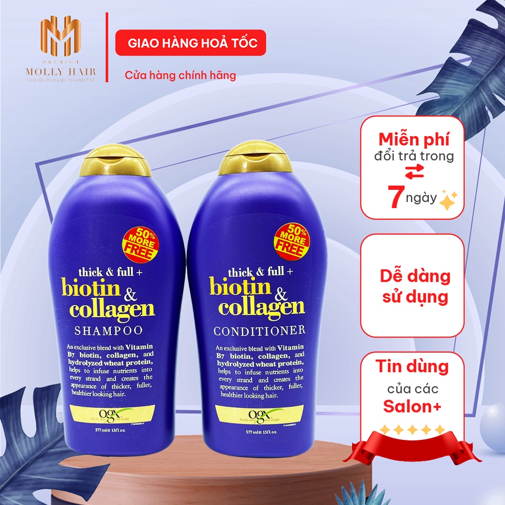 Dầu Gội Biotin MollyHair Collagen Tím, Chống Rụng, Kích Thích Mọc Tóc &amp; Phục Hồi Từ Bên Trong