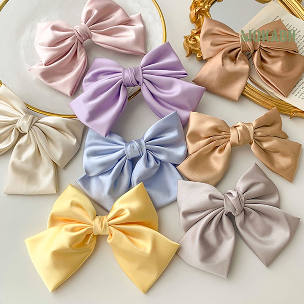 Kẹp Tóc Nơ Satin Trơn Màu Xinh Xắn Dành Cho Nữ