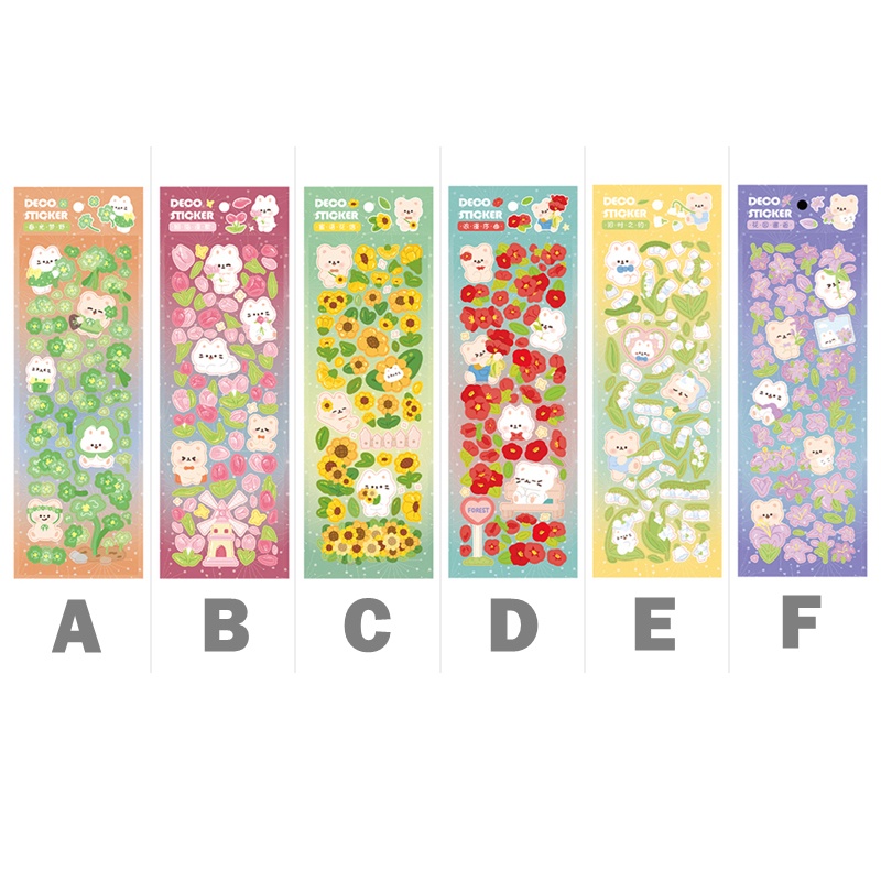Flowertree Bộ 2 Sticker Dán Trang Trí Sổ Tay Hình Gấu Và Hoa Xinh Xắn