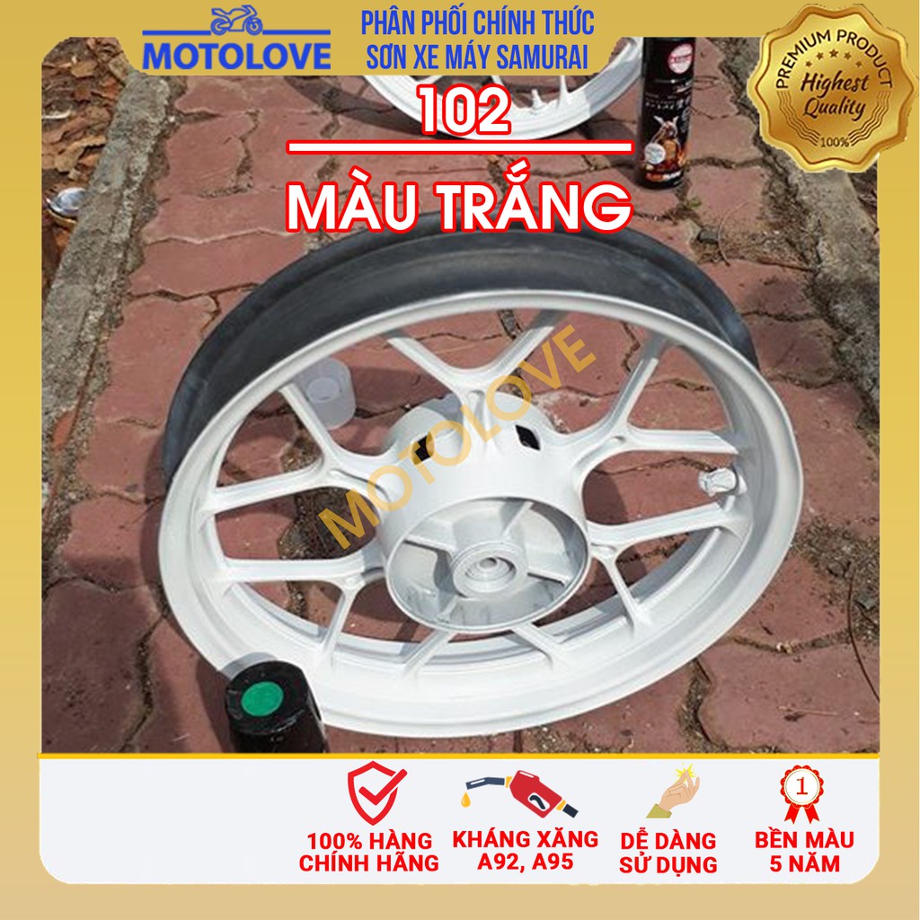 [Mã LIFEXANH03 giảm 10% đơn 500K] Sơn samurai trắng mã màu 102 dạng sơn xịt cao cấp dùng cho sơn xe máy, ô tô