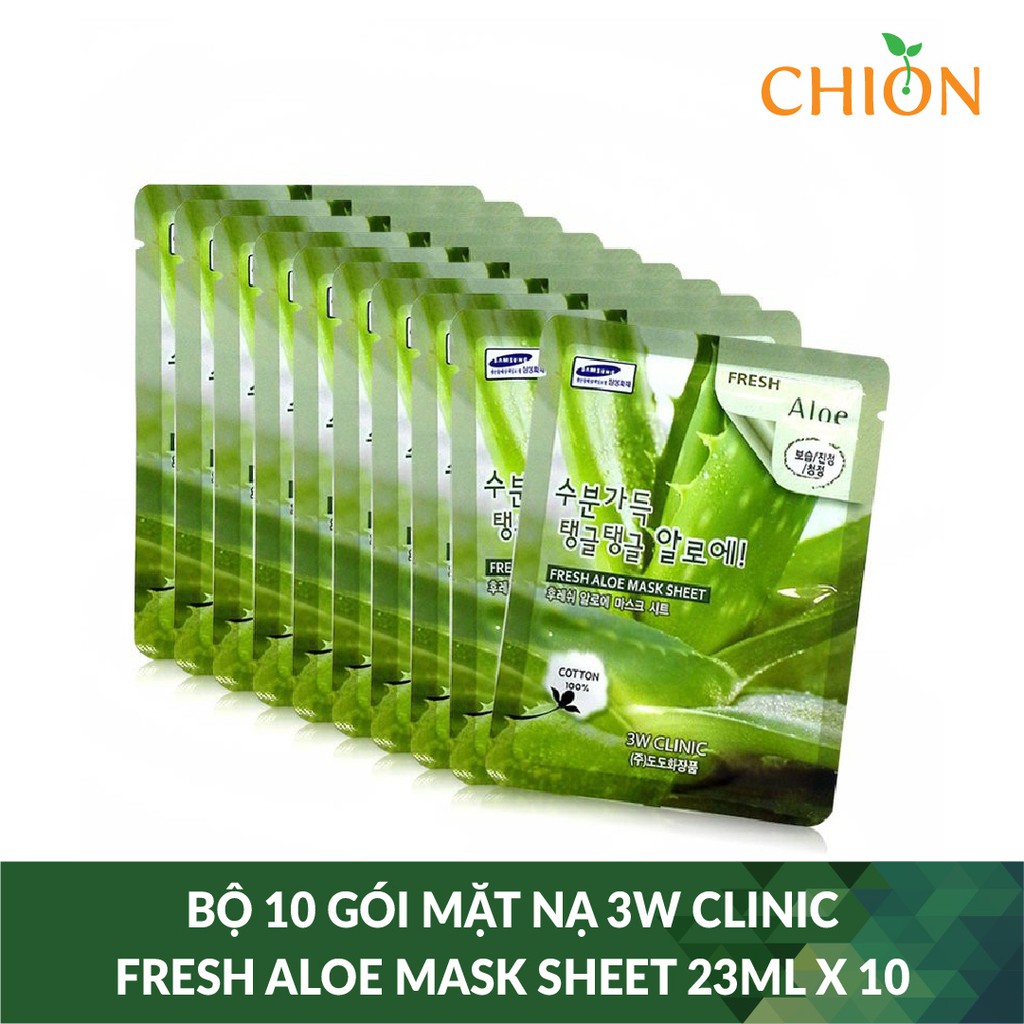 Bộ 10 gói mặt nạ 3W Clinic Fresh Aloe Mask Sheet 23ml X 10 - Hàn Quốc Chính Hãng