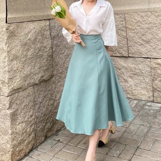 KIOBI - Chân váy Laluna form midi rã 6 mảnh, ôm trên xòe dưới, lưng cao, 3 size S M L, vải cotton bố xanh đ - KIV2063XD