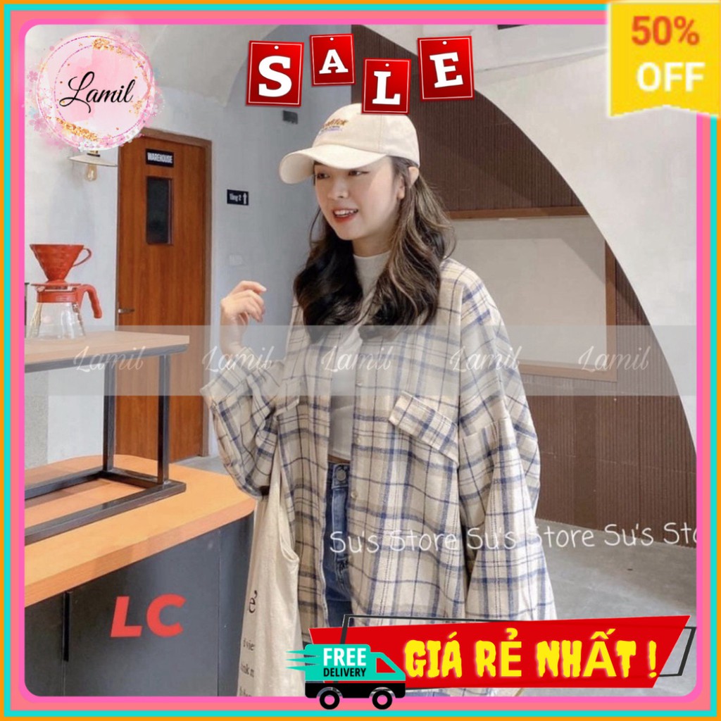 Áo Sơ Mi Kẻ Lồng Đèn Nam Nữ  Unisex Freesize Lamil 3721