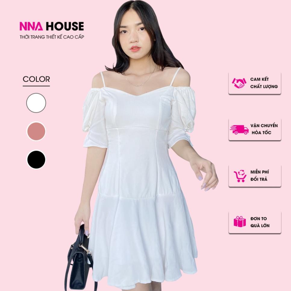 Đầm 2 dây trễ vai tay bồng dáng xòe - Váy thiết kế 2 tầng sang chảnh tiểu thư NNAHOUSE Mã NA221