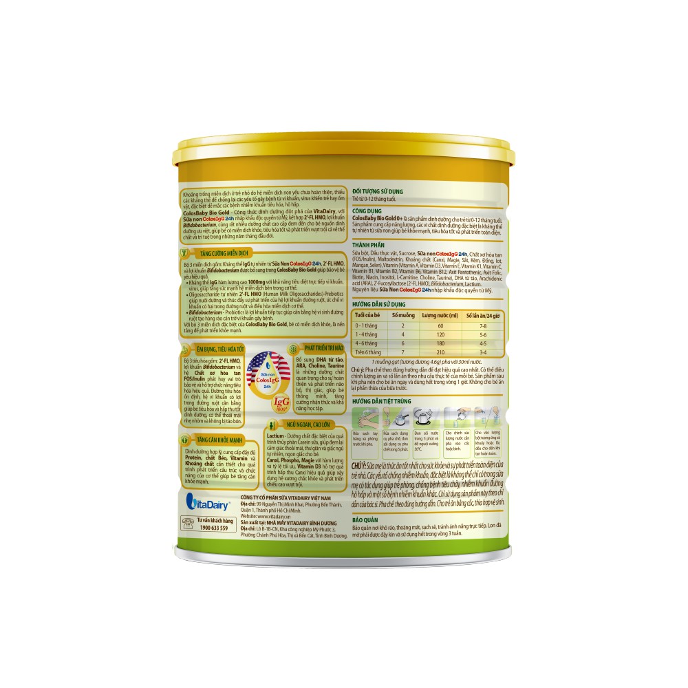 Sữa Bột Colosbaby Bio Gold 0+ 800gram hỗ trợ tiêu hóa tốt, tăng cường miễn dịch cho bé - VitaDairy