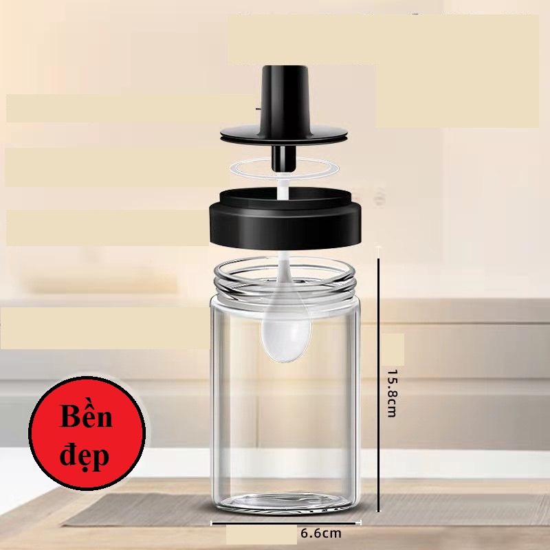 Lọ đựng gia vị hũ gia vị thủy tinh tiện dụng thông minh kèm thìa hàng chất lượng