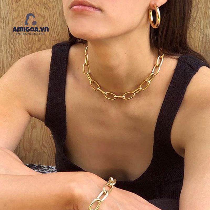 Vòng cổ Kim Loại Ngắn Phong Cách Punk Cổ Điển