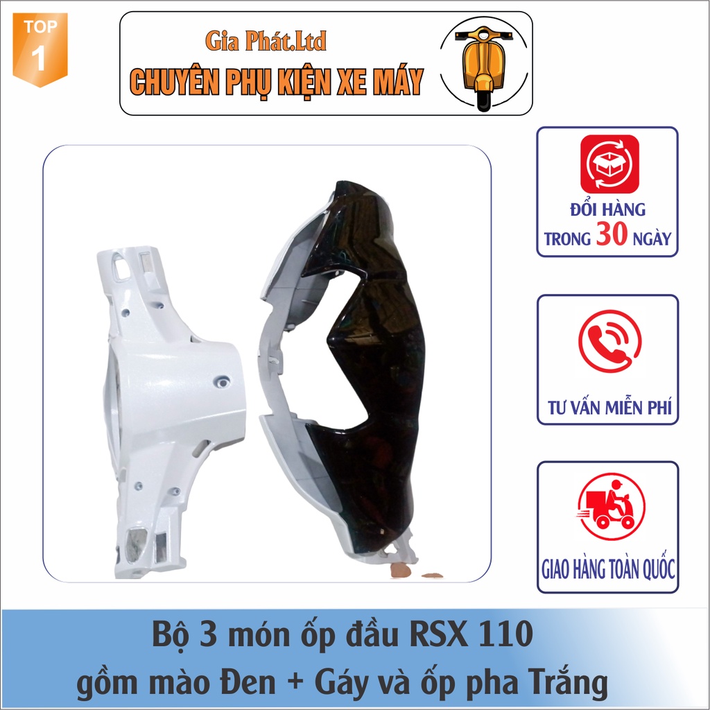 Combo ốp đầu Wave RSX 110  gồm Mào ĐEN -Gáy TRẮNG - và Pha đèn kèm bóng