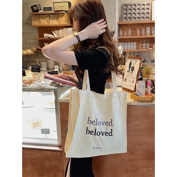 Túi Tote Vải Canvas Đeo Vai Chất Siêu Đẹp Thêu Chữ BELOVED Vintage Uzzlang Hàn Quốc
