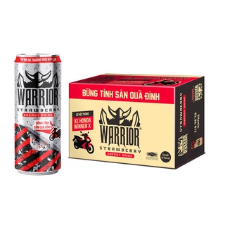 Lon nước uống tăng lực warrior vị dâu , 1 lon 325ml, 1 thùng = 4 lốc = 24 lon
