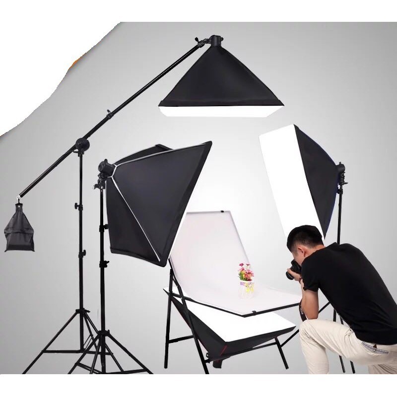 Bộ đèn studio chụp ảnh, quay phim, Livestream chuyên nghiệp cao 2m softbox 50x70cm