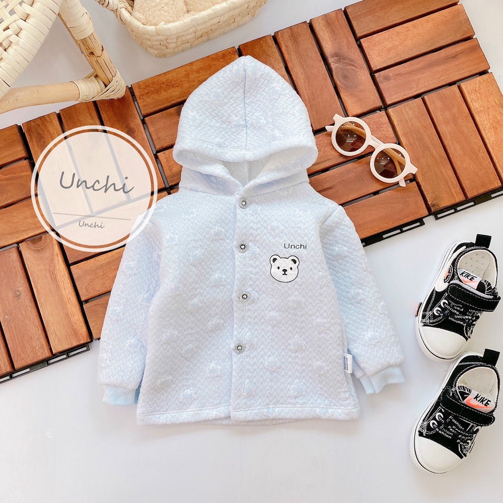Áo khoác nỉ mềm có mũ Unchi nền màu họa tiết gấu cho bé Namkidshop (QATE498)