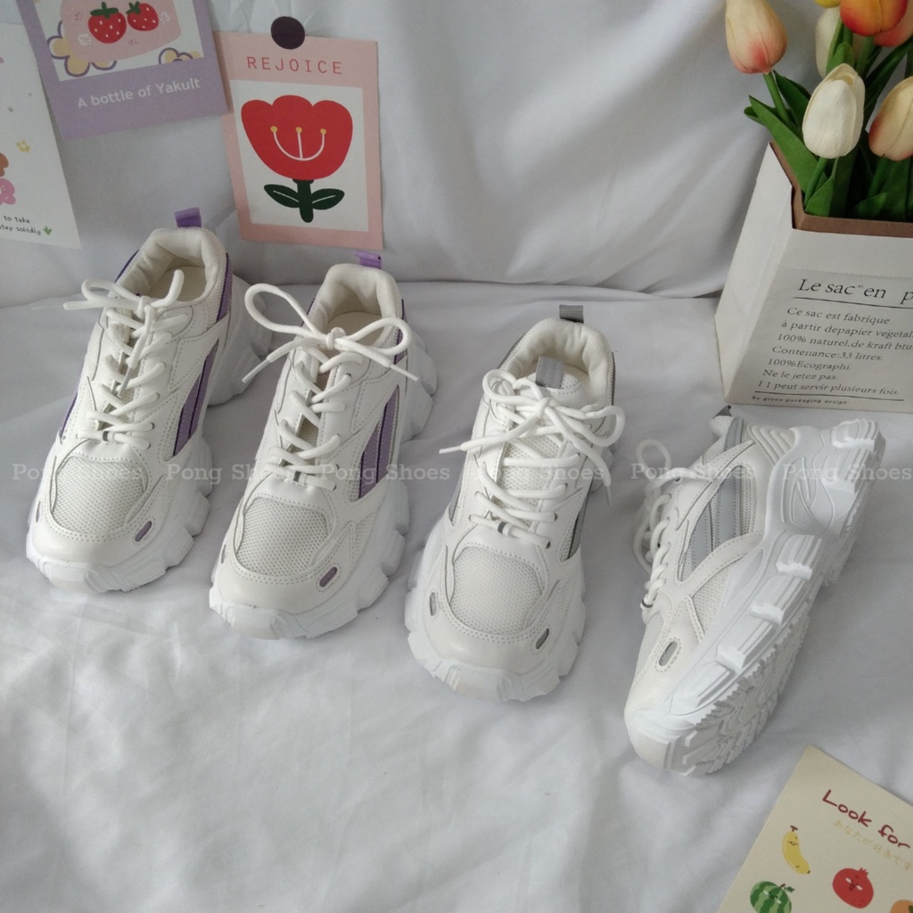 Giày sneaker nữ mùa Hè phong cách Ulzzangs PongShoes màu trắng xám, trắng tím FULL HỘP 1286