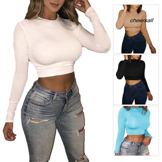 Áo croptop Gub tay dài dáng ôm màu trơn thời trang quyến rũ cho nữ
