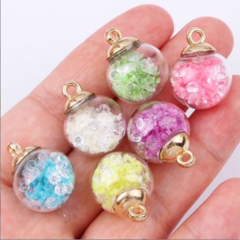 Charm quả cầu trong suốt ngôi sao/hạt đá/ bóng màu bên trong/ Mặt dây chuyền/ Làm đồ hanmade, Keyring, DIY