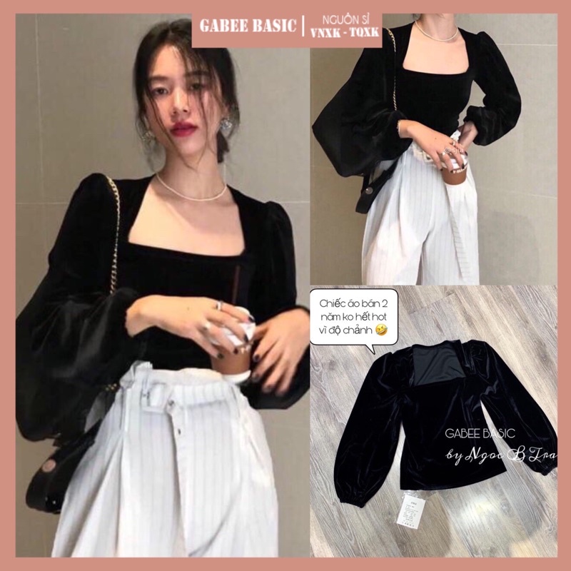[ẢNH THẬT]ÁO NHUNG CỔ VUÔNG QC