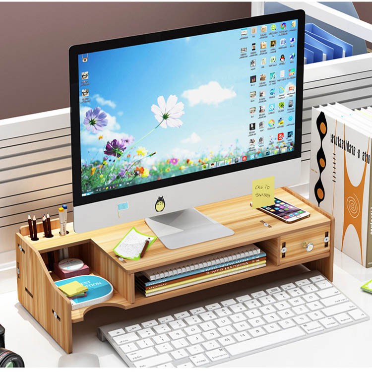 Kệ màn hình máy tính kệ hồ sơ tài liệu kệ laptop để bàn kèm cắm viết bằng gỗ