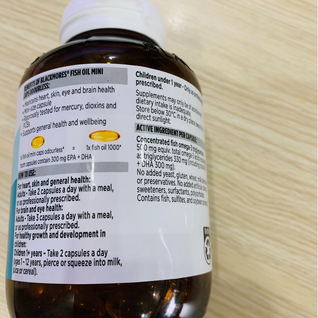 Blackmores Odourless Fish Oil  - Viên uống Dầu cá Không Mùi Mini CapsHSD Xa