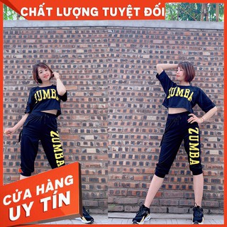 Bộ đồ tập Zumba quần lửng Zumba và Áo croptop Zumba vai kẻ sọc cao cấp dành cho nữ vải thun co giãn, thấm hút mồ hôi tốt
