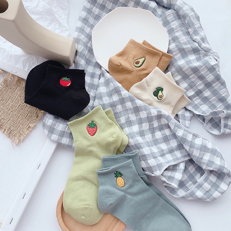 Vớ Tất Cổ Ngắn Trái Cây vải cotton kháng khuẩn, hàng loại 1 bao đổi trả dành cho cả nam và nữ MRSOCKS - VN031