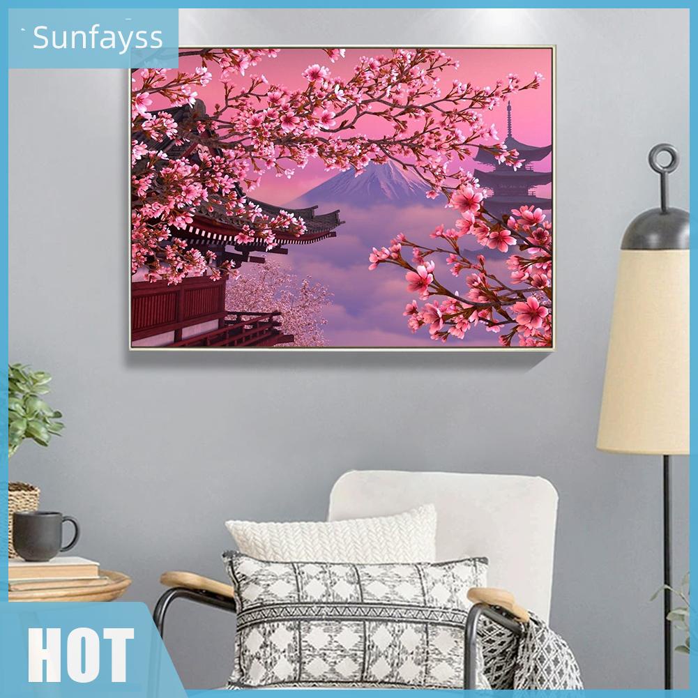 Tranh đính đá kim cương toàn bộ 5D DIY hình phong cảnh hoa đào