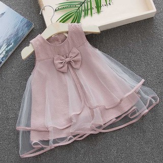 Đầm dự tiệc sát nách phối nơ cho bé gái