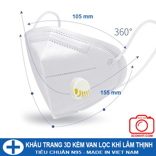 Hộp 10 khẩu trang 3D kèm van lọc khí Lâm Thịnh tiêu chuẩn N95