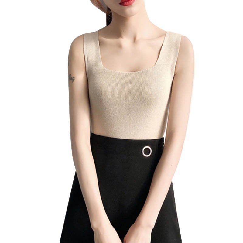 Áo sát nách dệt kim cổ chữ U không tay màu trơn dành cho nữ | BigBuy360 - bigbuy360.vn