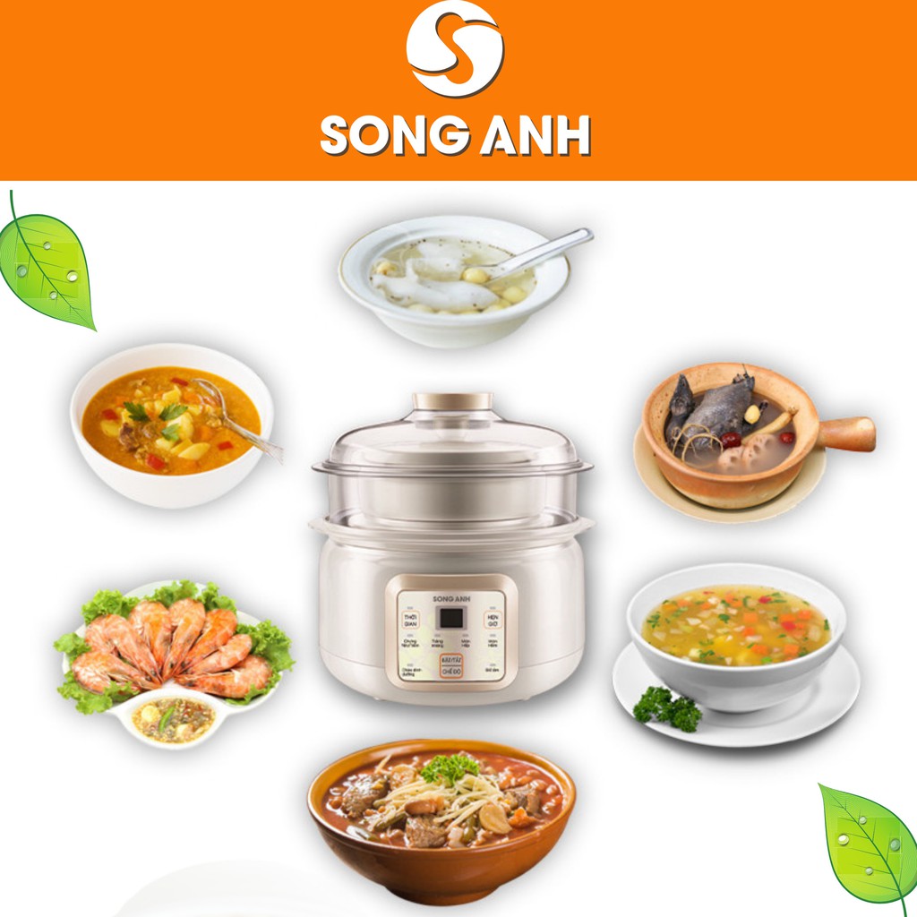 Nồi Hầm Cách Thủy SONG ANH, Nồi Hầm Cháo 2 Tầng Kèm Khay Hấp Tiện Lợi