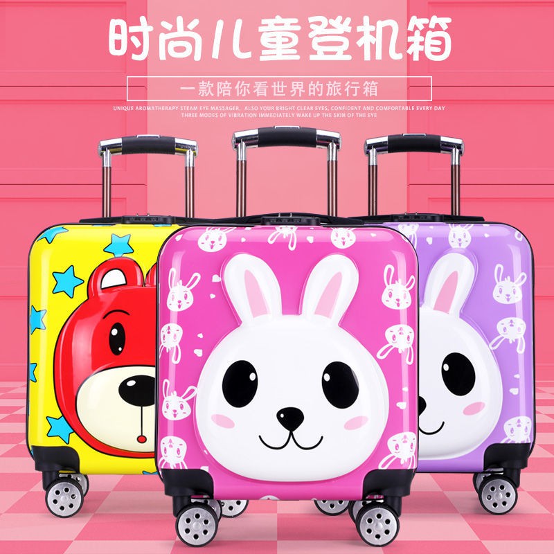 Vali Trẻ Em Hoạt Hình in 3d Gấu Thỏ cho bé Trai Gái, Valy Kéo Du lịch nhựa ABS chống va đập trày xước