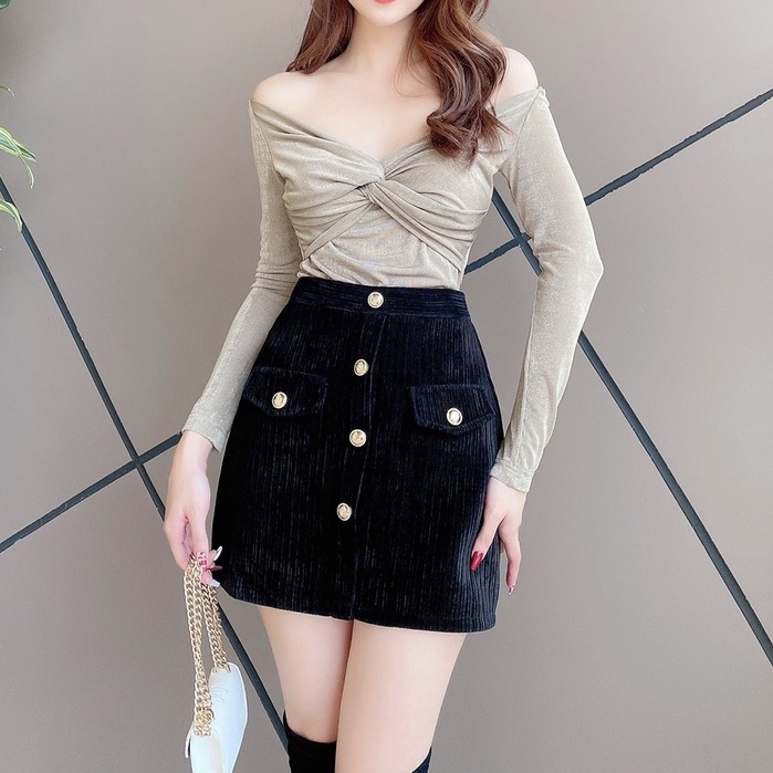 Chân váy nhung dáng ngắn, chân váy chữ A cách điệu CV1070 KYMIE | BigBuy360 - bigbuy360.vn