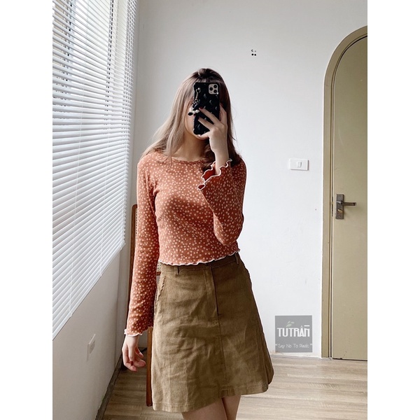 Áo Croptop hoa nhí tay loe viền bèo ( ảnh thật)