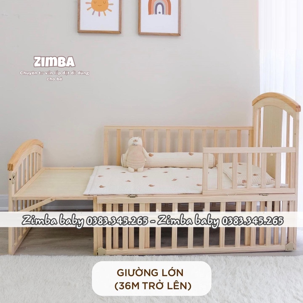 Nôi cũi gỗ đa năng cho bé 6in1 MonMon có màn và bánh xe, tặng quà phụ kiện kèm theo sử dụng cho bé từ sơ sinh đến 6 tuổi