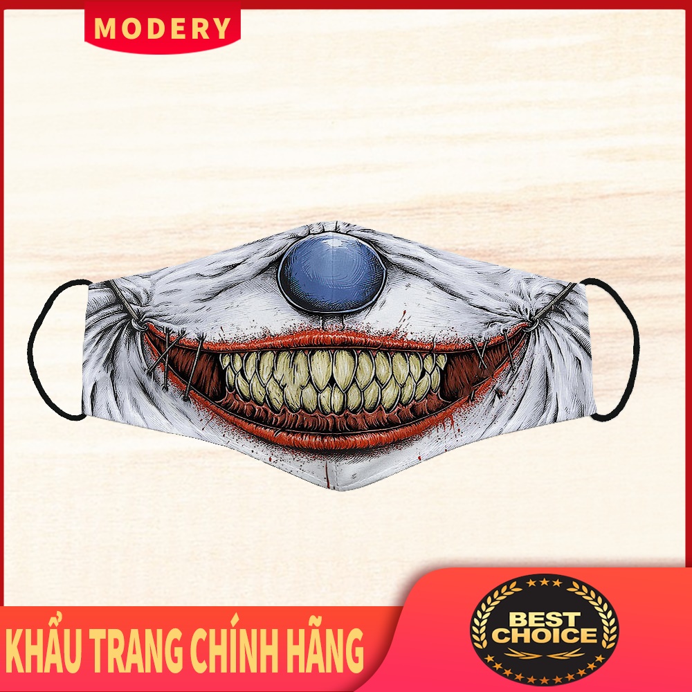 khẩu trang hình mặt cười In Hình HORROR (88) MODERY Chất Liệu Vải Mềm Dày 2 Lớp Chống Nắng, Phòng Dịch Bệnh, Lọc Không K