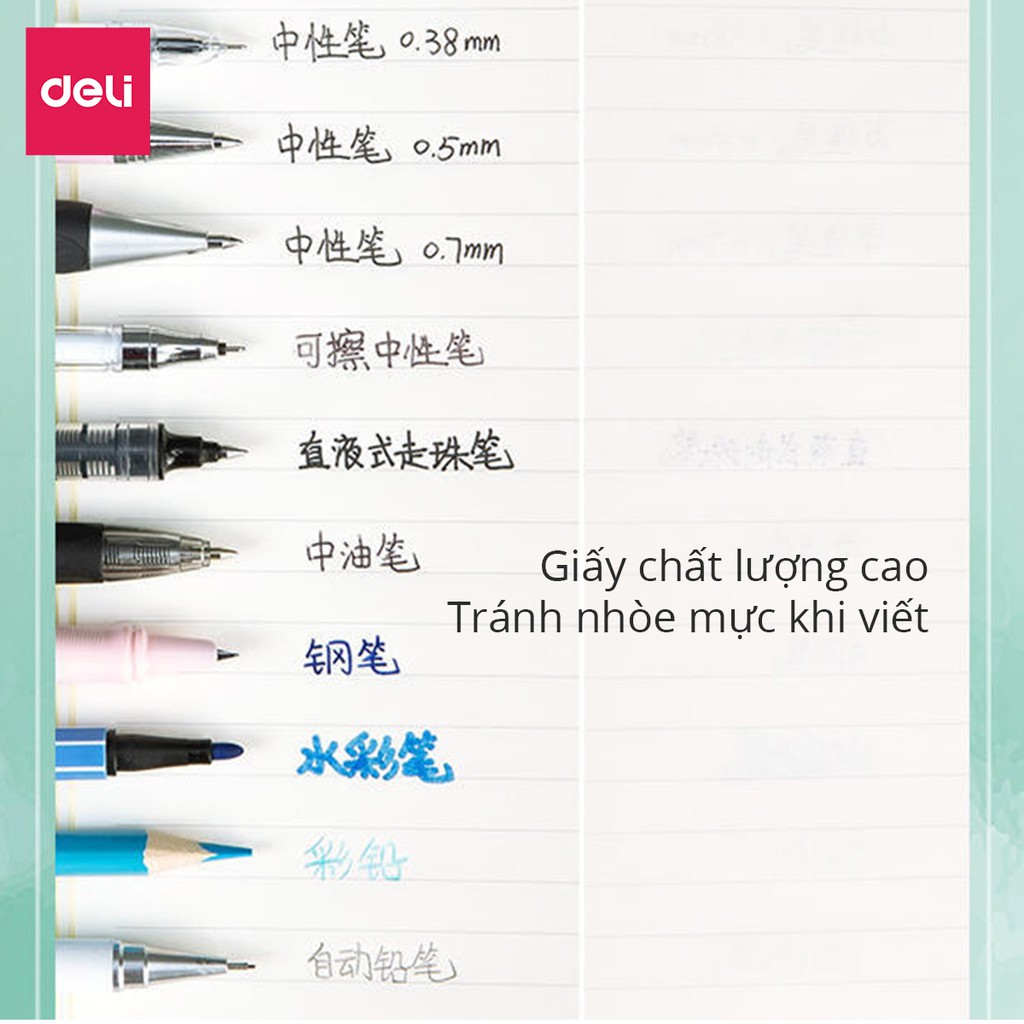 Sổ bìa da khổ A5 Deli - 96 trang màu pastel thanh lịch bìa chống nước bảo vệ chất lượng cao chống nhòe khi viết kèm ngăn