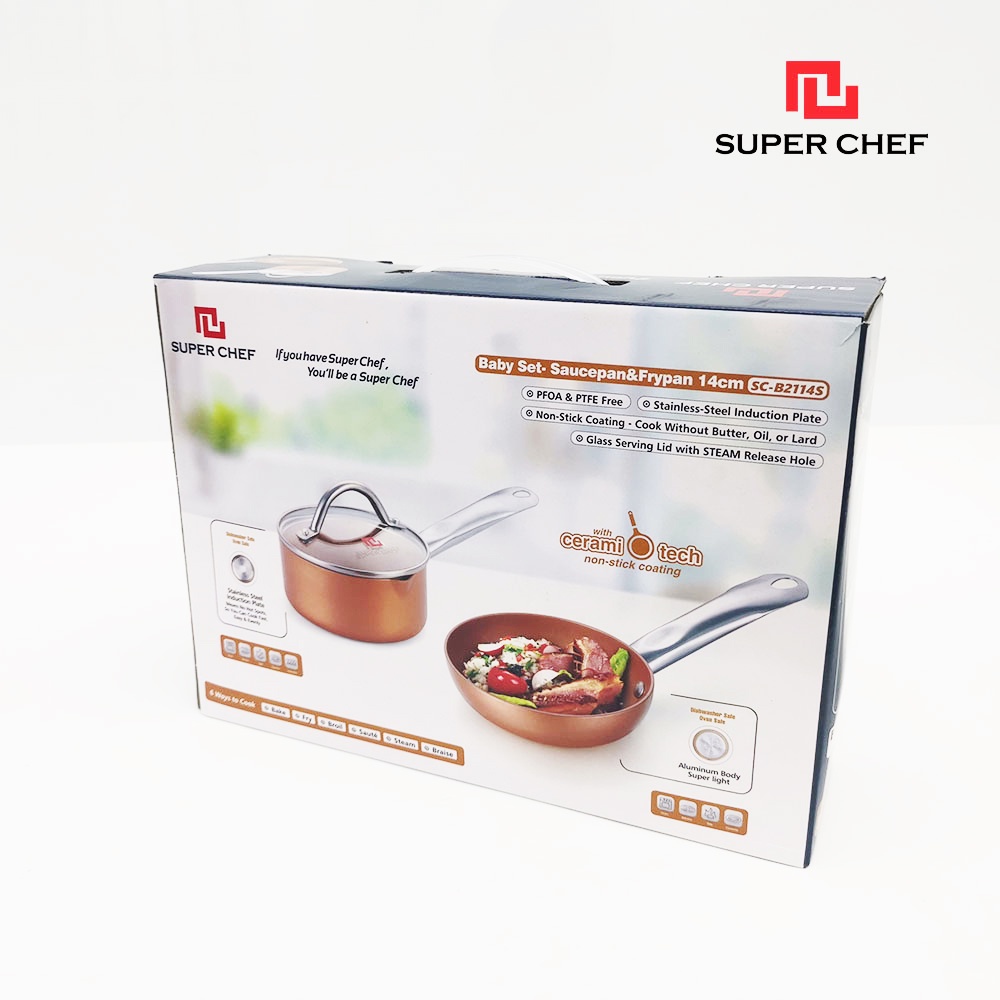 [Mã BMBAU50 giảm 7% đơn 99K] Bộ Nồi Chảo Nấu Cháo Cho Bé Super Chef Công Nghệ Ceramic Cao Cấp (14cm)