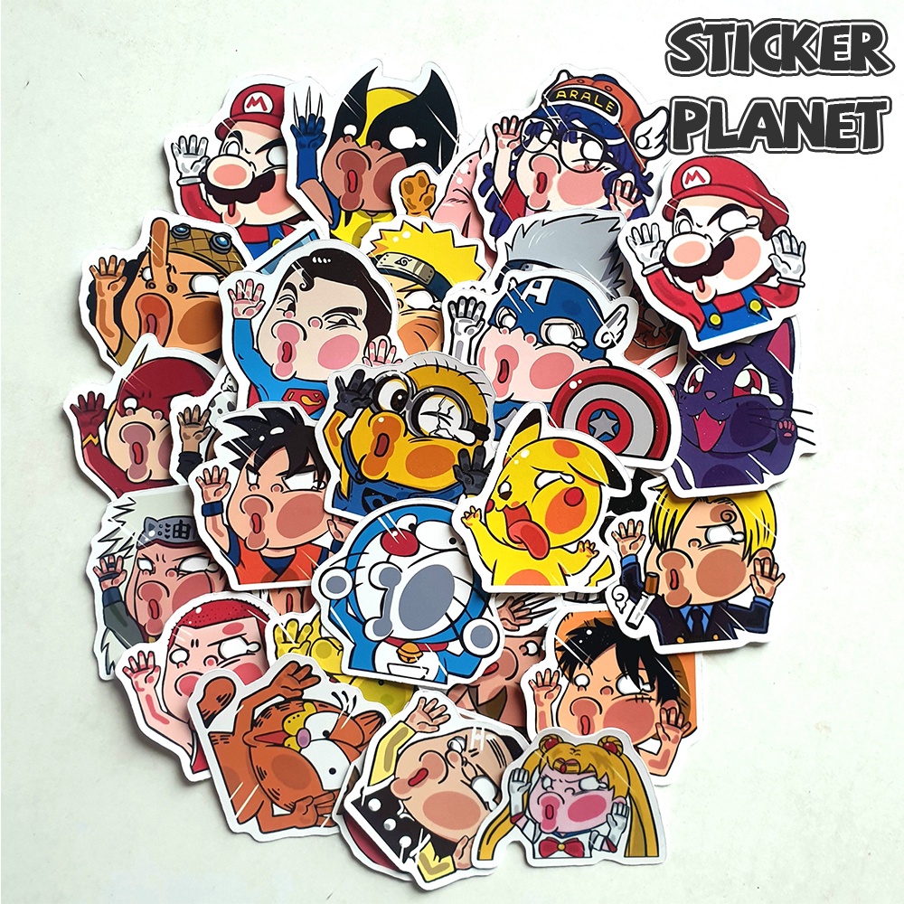 Sticker các nhân vật ÚP MẶT VÀO KÍNH trang trí mũ bảo hiểm, đàn, guitar, ukulele, điện thoại laptop