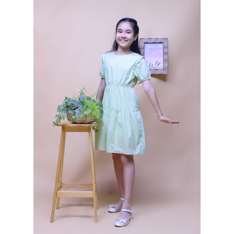 Đầm bé gái tay thun cổ tròn nền nã rất dễ thương và đậm chất vintage, chất vải cotton 100% sợi tự nhiên mềm mịn - Jadiny