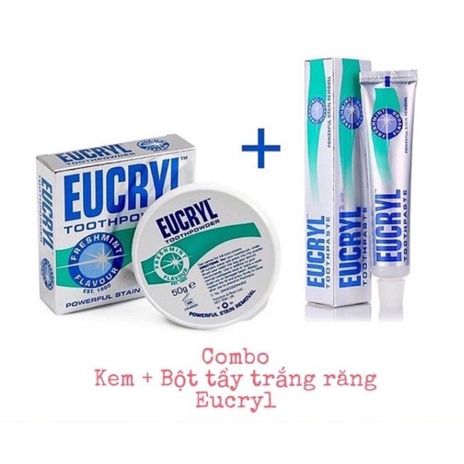 Làm trắng răng Eucryl combo kem đánh trắng răng và bột trắng răng tẩy mảng