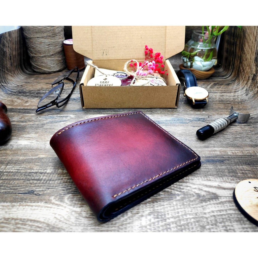 PARAROL-BASIC màu CHESTNUT, Ví da nam cao cấp, ví handmade vintage, ví Da bò thủ công nhập khẩu, quà tặng, quà kỷ niệm