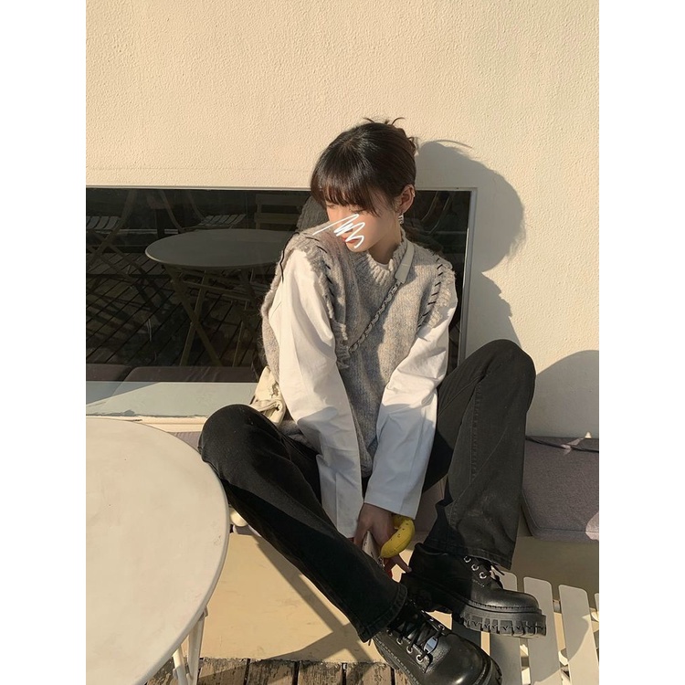 Áo Dệt Kim Sát Nách Dáng Rộng Cổ Tròn Thời Trang Hàn Quốc Cho Nữ