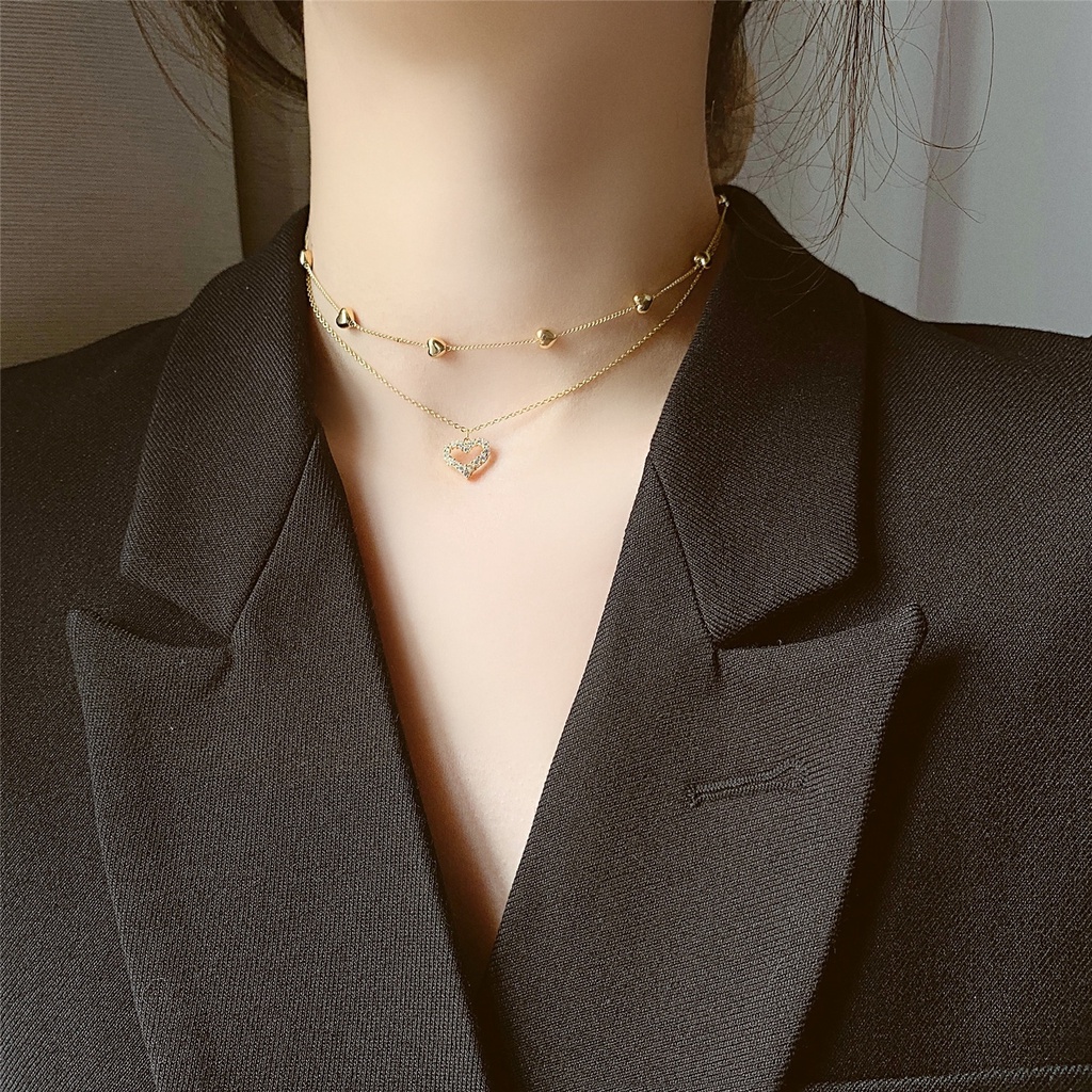 Dây chuyền nhiều lớp mặt hình trái tim phong cách Hàn Quốc