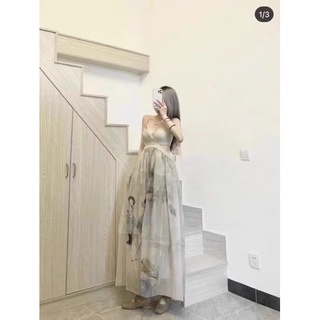 Đầm maxi tơ cúp ngực hở lưng [ Hàng order ]