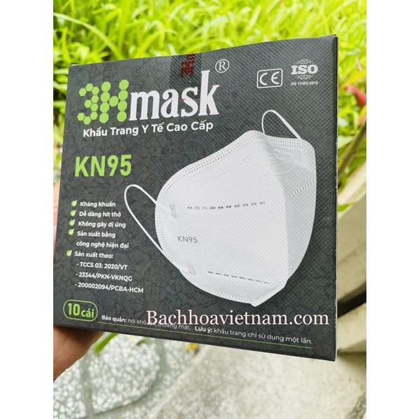 Khẩu trang 5 lớp Vĩnh Tiến 3H Mask KN95 (1 hộp 10 cái)|ôm kín mặt|Không lem son|Dễ hít thở|kháng khuẩn, 3Hmask