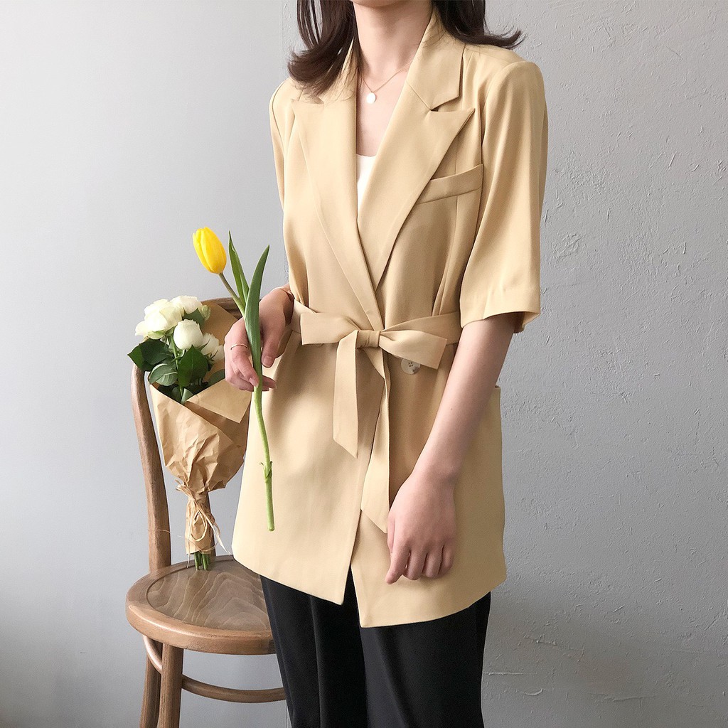 ÁO BLAZER NỮ NGẮN TAY PHỐI DÂY BUỘC EO | BigBuy360 - bigbuy360.vn