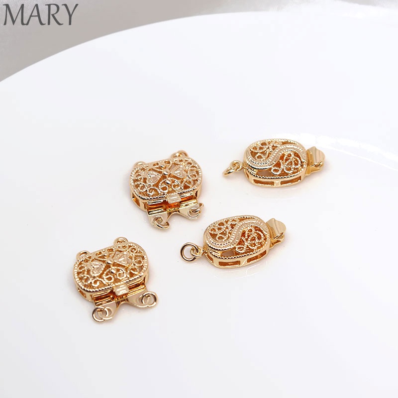 Khóa Nối Dây Chuyền Thủ Công diy Bằng Đồng 14K Màu Vàng Hai Lỗ Đính Ngọc Trai